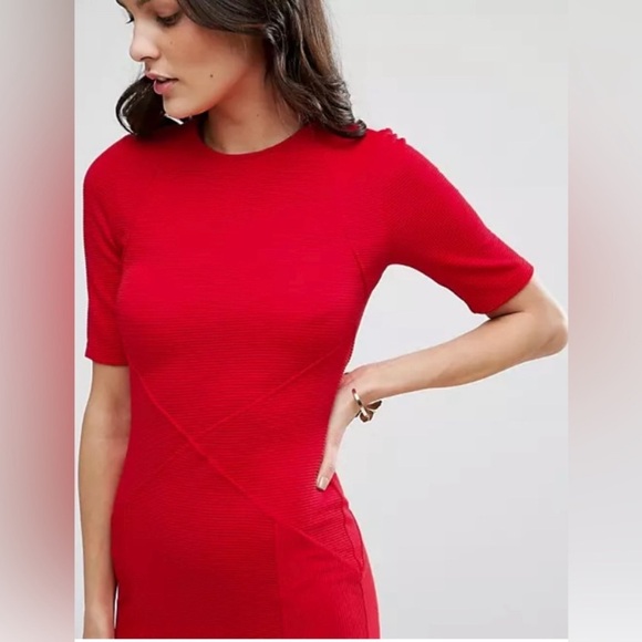 ASOS Seamed Structured Rib Bodycon Dress - Picture 3 of 6